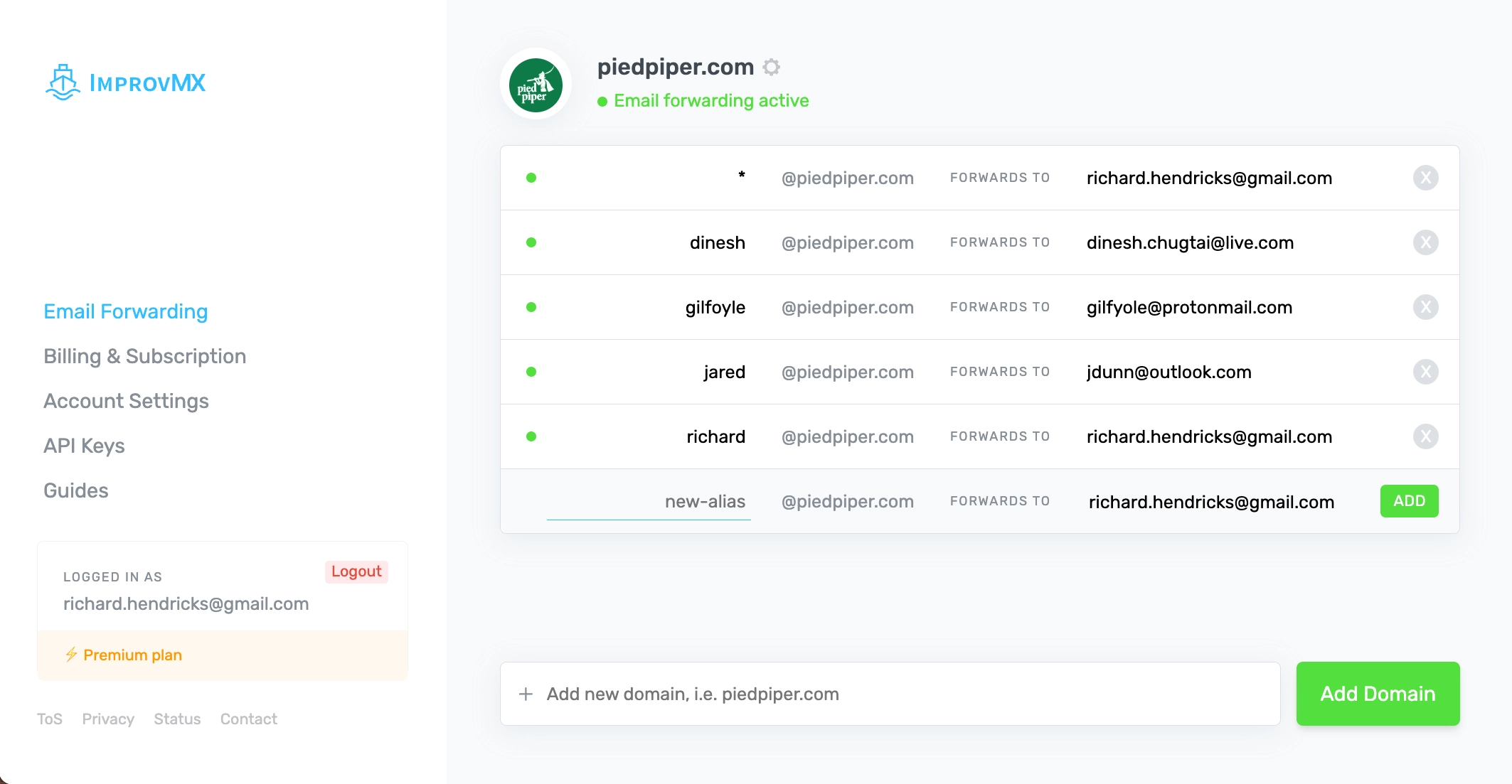 ImprovMX Interface